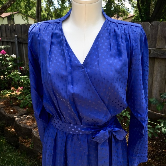 ARGENTI Royal blue 100% silk faux wrap dress - Picture 5 of 7